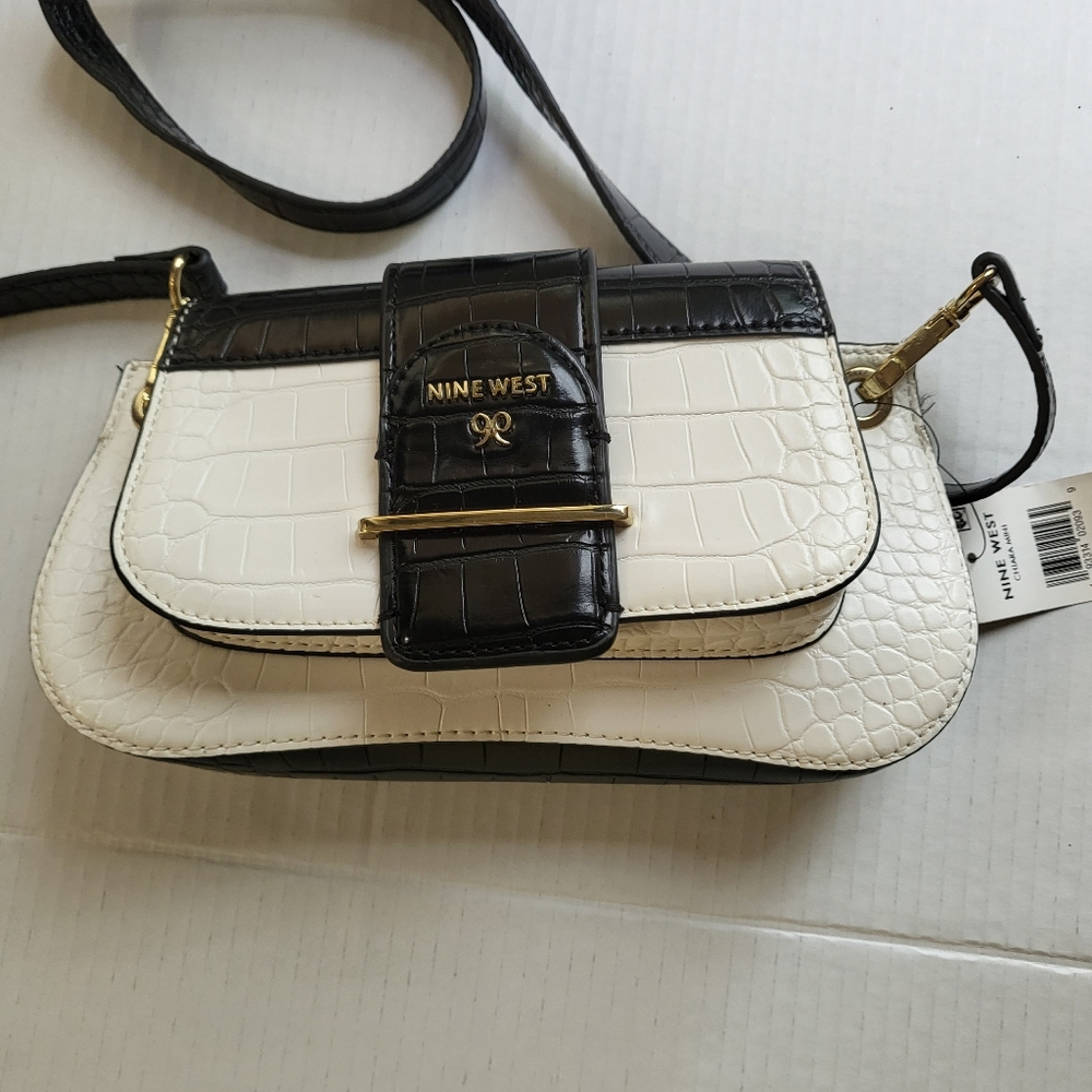 Nine West Black and White Crossbody Bag with Gold Accents